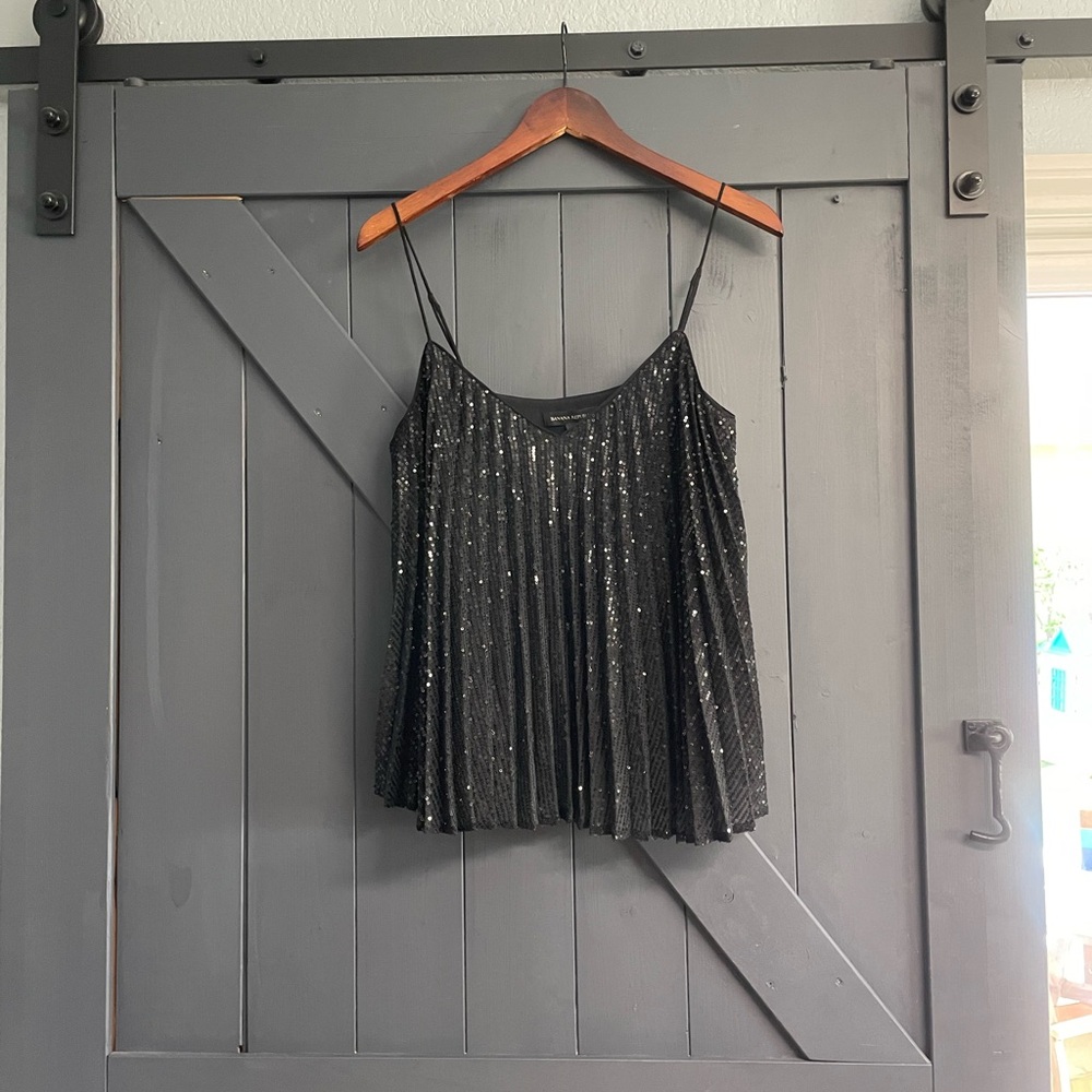 Banana Republic Black Sequin Pleated Camisole